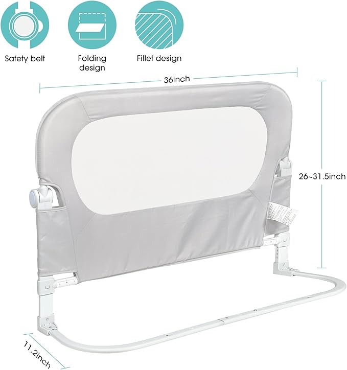 Baby Bed Rail Guard for Toddlers - 35.1" Toddler Bed Side Rails for Crib, Twin, Full, Queen Bunk Size Bed Swing Down Bedrail Extral Tall Child Safety Side Railing Guards for Kids-CubbioJoy
