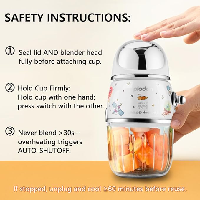Baby Food Maker Mini Cute and Small Food Processor Puree Blender Grinder Chopper 1.2 Cup Glass Bowl with 6 Blade Electric (Spaceman-White)-CubbioJoy