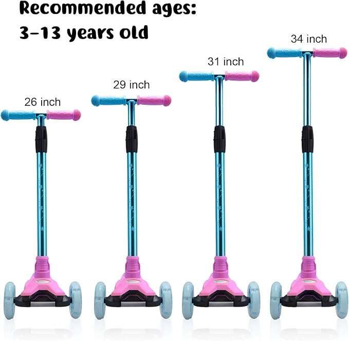 3 Wheel Scooter for Kids Ages 6-12,Kids Scooter with Light Up Wheels, Sturdy Deck Design, and 4 Height Adjustable Suitable for Kid Ages 3-12-CubbioJoy