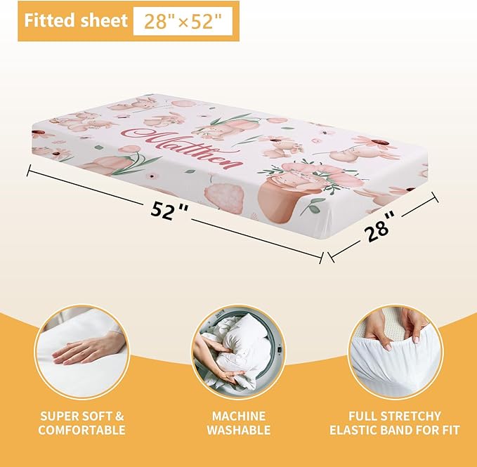 Custom Baby Crib Bedding Set - 5 Pcs Personalized Name Baby Crib Set with Double Layer Blanket - Soft Tulip Bunny Nursery Bedding Set for Girls Boys - Customized Gifts for Infants Toddlers-CubbioJoy