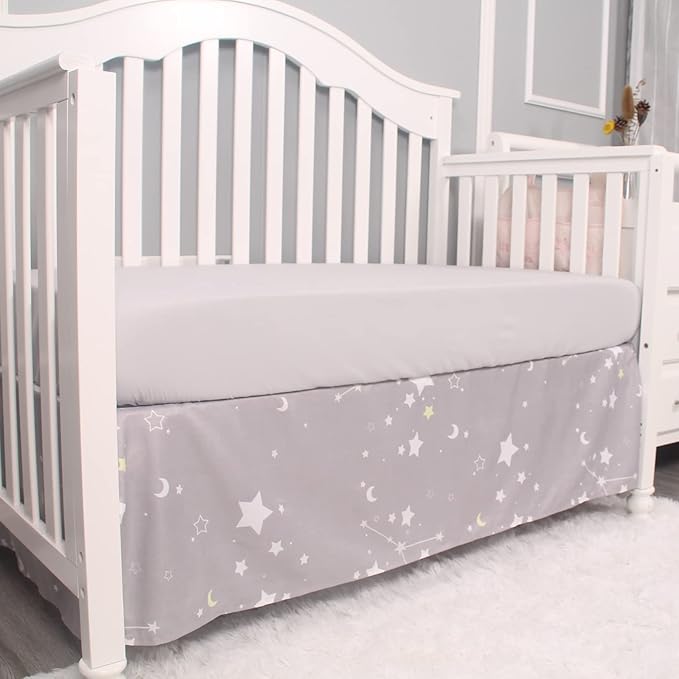 Belsden 3 Piece Crib Bedding Set for Baby Boys Girls, Classic Nursery Bedding Essential Including Comforter, Crib Sheet and Crib Skirt, Ultra Soft Cozy, Star Light Grey-CubbioJoy