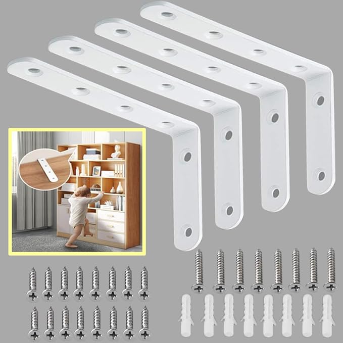 Anti Tip Furniture Anchors for Baby Pet Proofing,Furniture Wall Anchor Furniture Dresser Bookshelf Falling Prevention Device for Children (White)-CubbioJoy