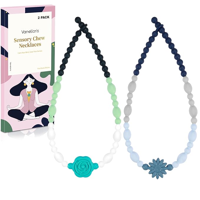 Chew Necklaces for Sensory Kids Adults, Flower Chewy Necklace Sensory Toys for Autism Nail Biting, Fidget Necklace Oral Chew Toys, ADHD Tools for Boys Girls-CubbioJoy