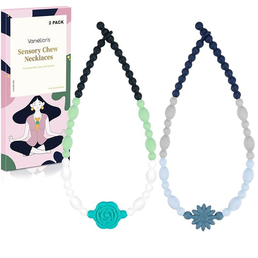 Chew Necklaces for Sensory Kids Adults, Flower Chewy Necklace Sensory Toys for Autism Nail Biting, Fidget Necklace Oral Chew Toys, ADHD Tools for Boys Girls-CubbioJoy