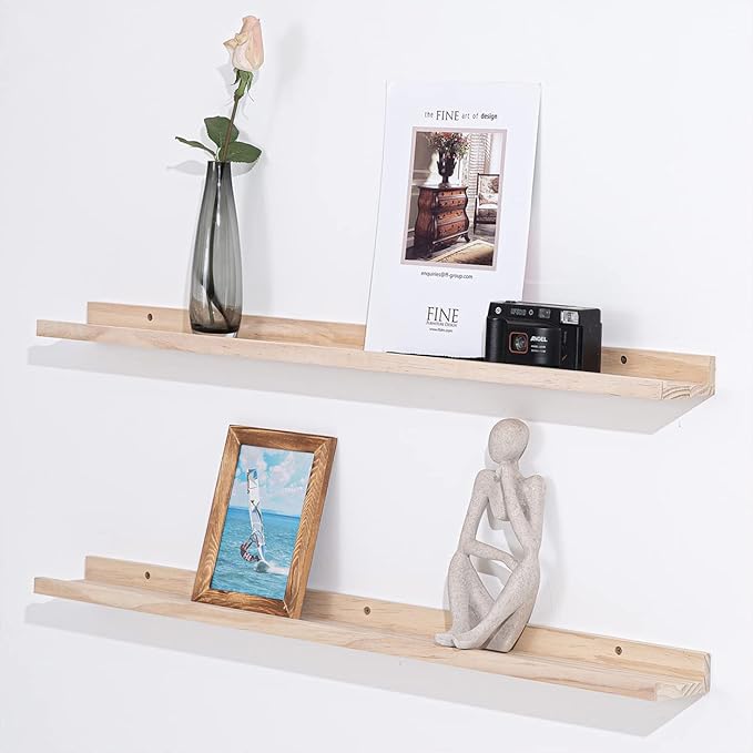 AZSKY 36 Inch Floating Shelves,Wall-Mounted Photo Ledge Shelves Set of 3,Natural Wood Shelves for Display Items What You Want,3 Same Sizes-CubbioJoy