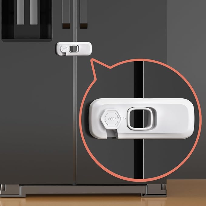 5 Pack Fridge Locks for Kids, QYESWHSR Child Proof Refrigerator Lock with Sticky Adhesive Pads, Fridge Child Locks, RV Refrigerator Door Latch, Oven Lock Safety to Keep Door Closed White-CubbioJoy