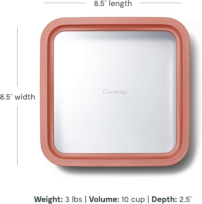 Caraway Glass Food Storage, 10 Cup Glass Container - Ceramic Coated Food Container - Non Stick Lunch Box Container with Glass Lids. Dishwasher, Oven, & Microwave Safe - Square Shape - Perracotta-CubbioJoy