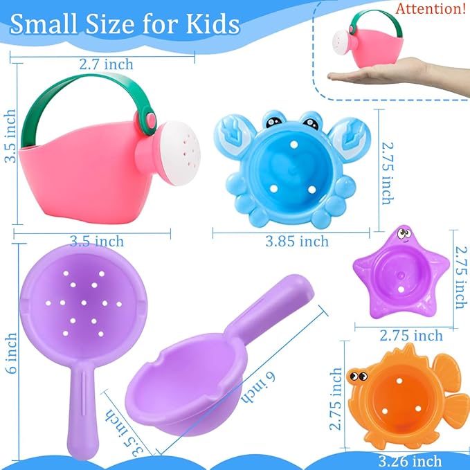6Pcs Toddler Bath Toys for Kids Ages 1-3 Bath Toys for Babies12-18 Months Water Can Bathtub Toys for Kids Pool Toys Water Table Toys for 1 2 3 4 5 6 Years Old Girls Boys Gift-CubbioJoy