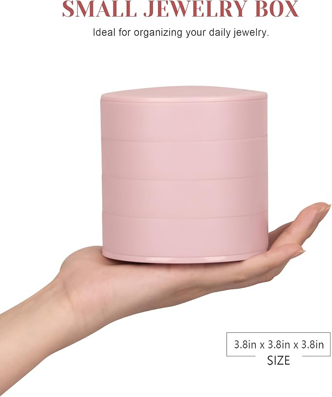 CONBOLA Jewelry Organizer, Small Jewelry Storage Box Earring Holder for Women, 4-Layer Rotating Travel Jewelry Tray Case with Lid for Bracelets Rings Bracelets, Gift for Women Teen Girls-CubbioJoy