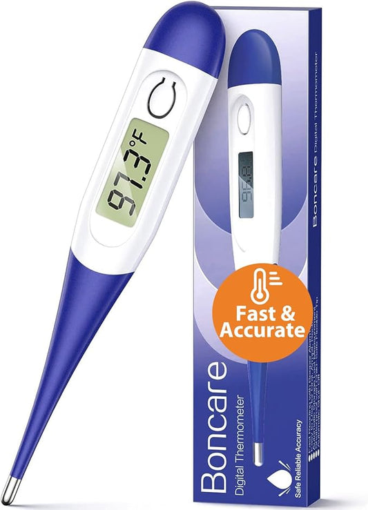Boncare 10 Seconds Digital Thermometer for Adults and Kids - Accurate & Safe Rectal Thermometer for Baby with Fever Alarm, Oral Thermometer FSA HSA Eligible (Dark Blue)-CubbioJoy