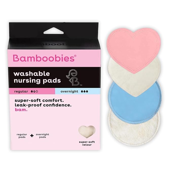 Bamboobies Ultra-Soft Velour Nursing Pads – Reusable, Washable & Leak-Proof – 2 Ultra-Thin and 2 Overnight Pads for Breastfeeding-CubbioJoy