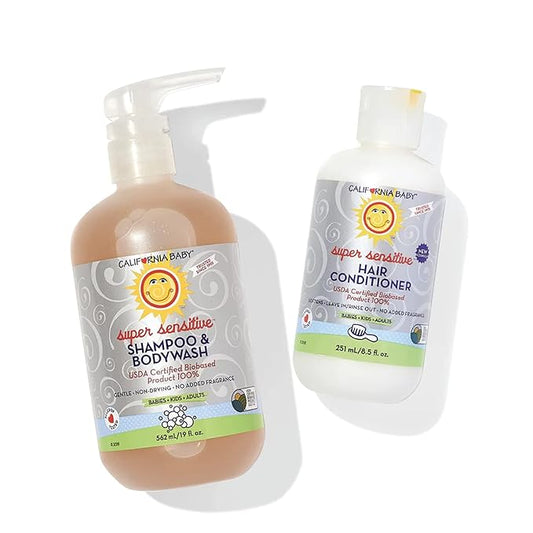 California Baby Super Sensitive Baby Shampoo and Conditioner Set | 100% Plant-Based | 19oz Unscented Body Wash + 8.5oz Fragrance Free Conditioner |-CubbioJoy