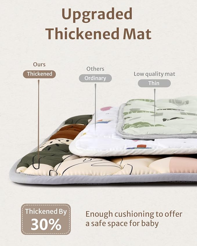 Blissful Diary Baby Play Mats for Floor, 50x50 Crawling Mat for Playpen, Thicken Soft Padding Foam Playmats for Babies and Toddlers Infants, Foldable and Machine Washable, Boho Design-CubbioJoy