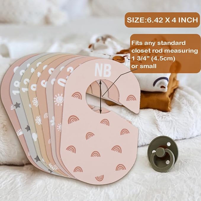 Baby Closet Divider, Baby Wardrobe Organizer, Double-Sided Minimalist Cute Design, Nursery Decor Clothes Hanger Dividers for Sorting 8 Sizes from Newborn to 12+ Months-CubbioJoy