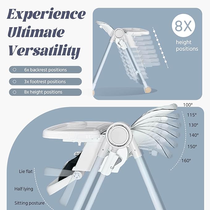 5 in 1 Baby High Chair Swings for Infants Foldable Rocking 8 Level Height Adjustment Eco Friendly Washable PU Cushion(White)-CubbioJoy