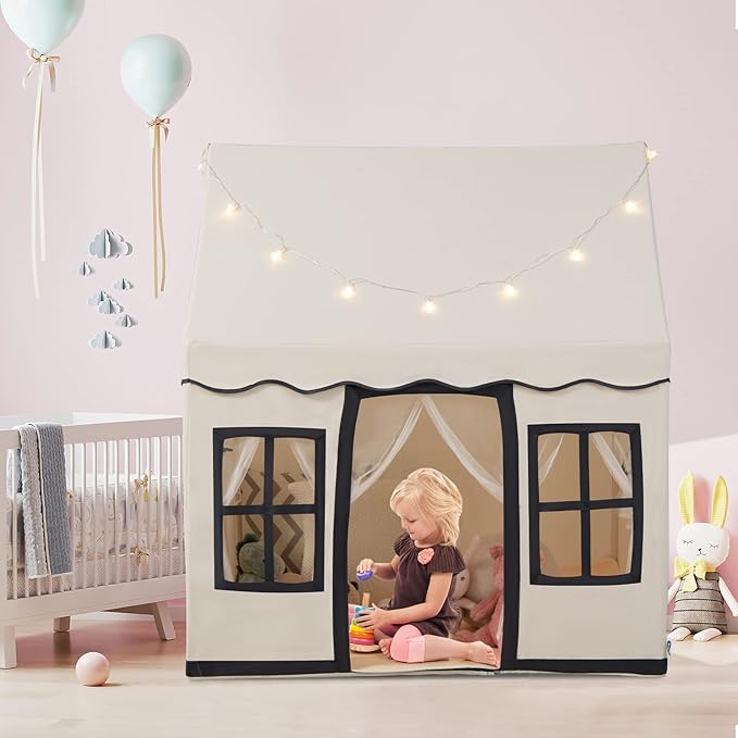 INFANS Kids Play Tent with Washable Mat Star Light Windows, Anti-Trip Large Playhouse Toys for Children Boys Girls, Indoor Outdoor Princess Tents Castle for Toddlers (Black)-CubbioJoy