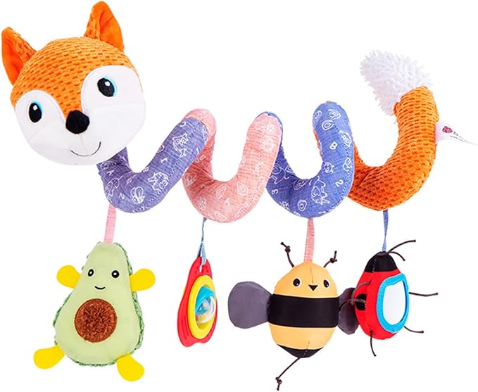 Jollybaby Baby Car Seat Stroller Toys, Plush Activity Hanging Spiral Activity Pram Crib with Music Box, Rattles, Squeaker for Babies Infant Boys Girls(Orange Fox)-CubbioJoy