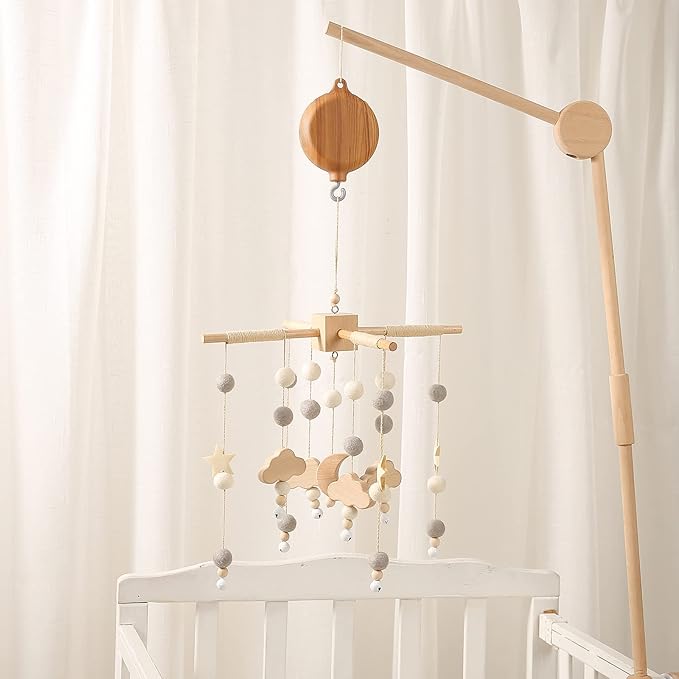 Baby Crib Mobile Musical Box - Mobile Rotary Music Box Imitation Wood - Music Box with Rotating Hook -Crib Mobile Motor Battery Operated Plays 12 Tunes Crib Toys Attachments (Without Arm)-CubbioJoy