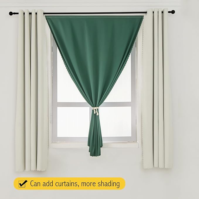 Blackout Curtains for Bedroom Stick On Curtains Window Shades Pull Down Blackout Window Cover No Drillng Self Adhesive Curtains No Rod Small Curtain, 47" W X 59" L, Dark Green, 1 Panel-CubbioJoy