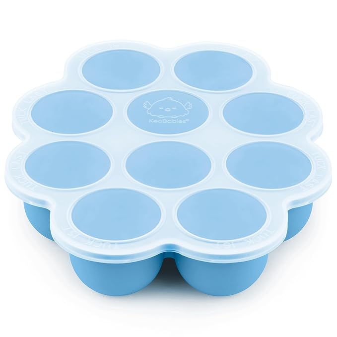 KeaBabies Silicone Food Freezer Trays with Lid, 2oz x 10 Pods Baby Food Storage Containers, Easy Puree Meal Prep, Breast Milk Silicone Freezer Molds, Dishwasher, Microwave Safe, BPA-Free (Misty Blue)-CubbioJoy