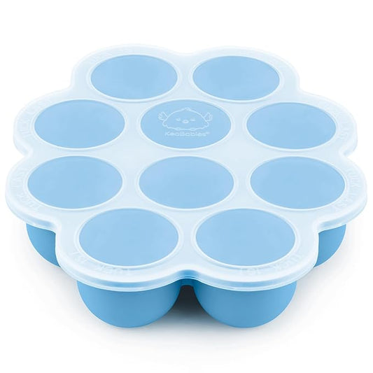 KeaBabies Silicone Food Freezer Trays with Lid, 2oz x 10 Pods Baby Food Storage Containers, Easy Puree Meal Prep, Breast Milk Silicone Freezer Molds, Dishwasher, Microwave Safe, BPA-Free (Misty Blue)-CubbioJoy