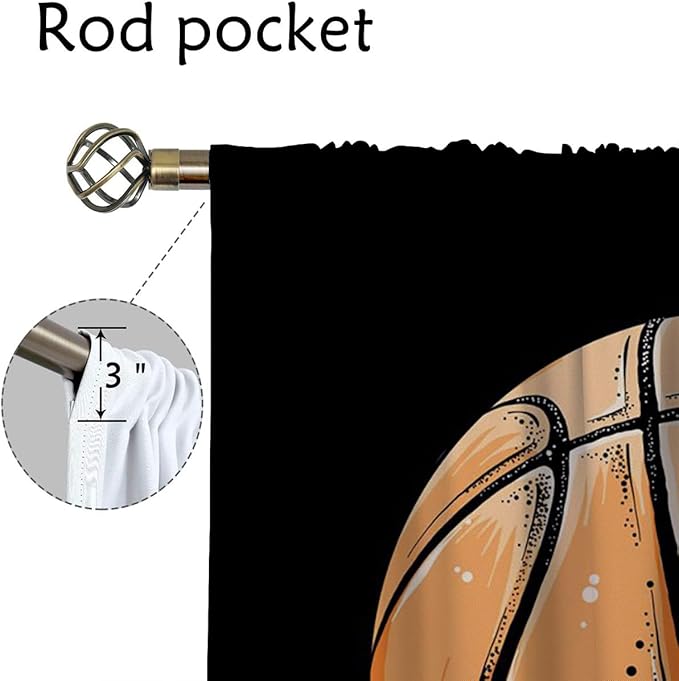 Basketball Blackout Curtains for Boy Girl Room Darkening Decor,Sport Theme Motto Dark Background Bedroom Living Room Home Rod Pocket Thermal Insulated Window Curtain/Drapes Panel,84x72 Inch…-CubbioJoy