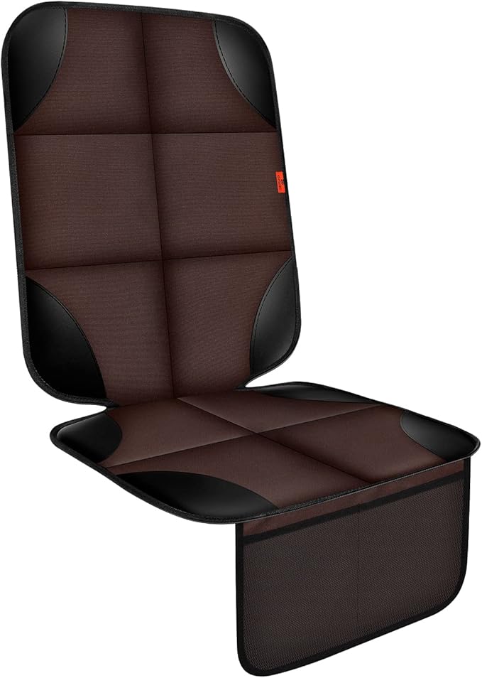 Car Seat Protector 1 Pack Car Seat Cushion Mat Thickest Padding,Waterproof 600D Fabric Car Seat Covers for Non-Slip Backing Mesh Pockets for Baby and Pet (Brown, 1 Pack)-CubbioJoy