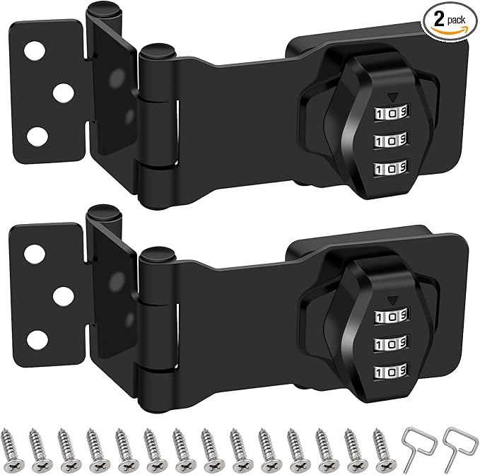 2 Pack Password Rotary Hasp Locks, Collapsible Solid 304 Stainless Steel File Cabinet Lock Desk Drawer Lock, for 90 Degree and 180 Degree Drawers, Dabinets, Doors, Flip Barn Door, Outdoor (Black)-CubbioJoy