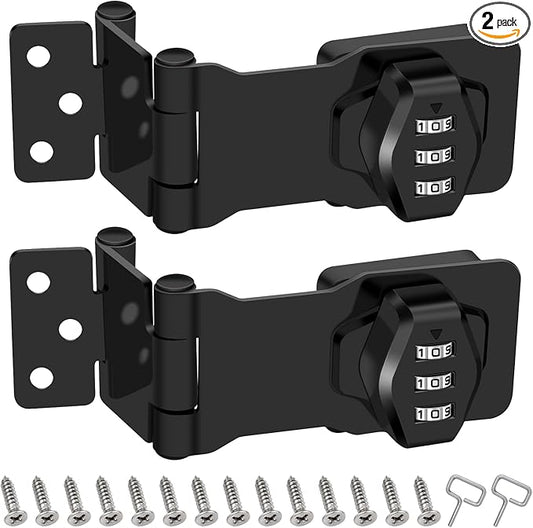2 Pack Password Rotary Hasp Locks, Collapsible Solid 304 Stainless Steel File Cabinet Lock Desk Drawer Lock, for 90 Degree and 180 Degree Drawers, Dabinets, Doors, Flip Barn Door, Outdoor (Black)-CubbioJoy