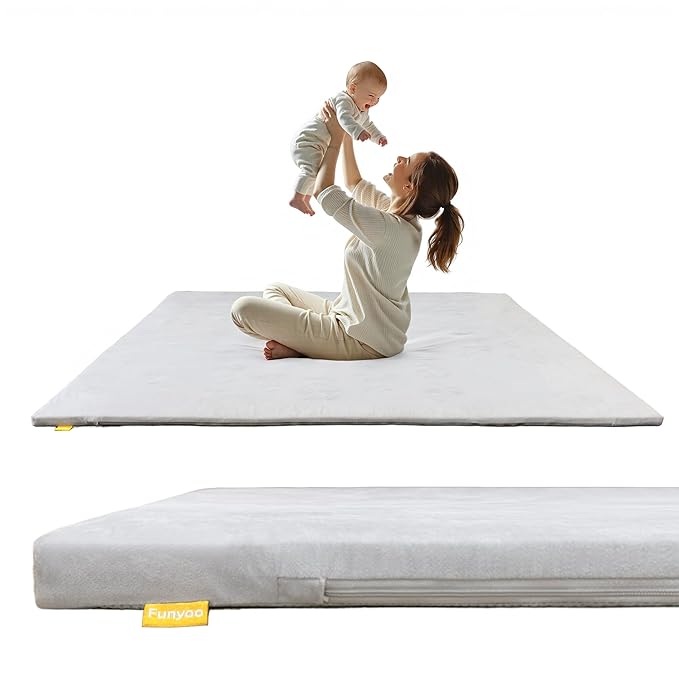 71" ×59" Padded Baby Play Mat for Floor, 1.2" Thick Memory Foam Mat with Machine Washable Cover, Soft Tummy Time Crawling Playmat with Non-Slip Bottom, Fits 71" x59" Playpens-CubbioJoy