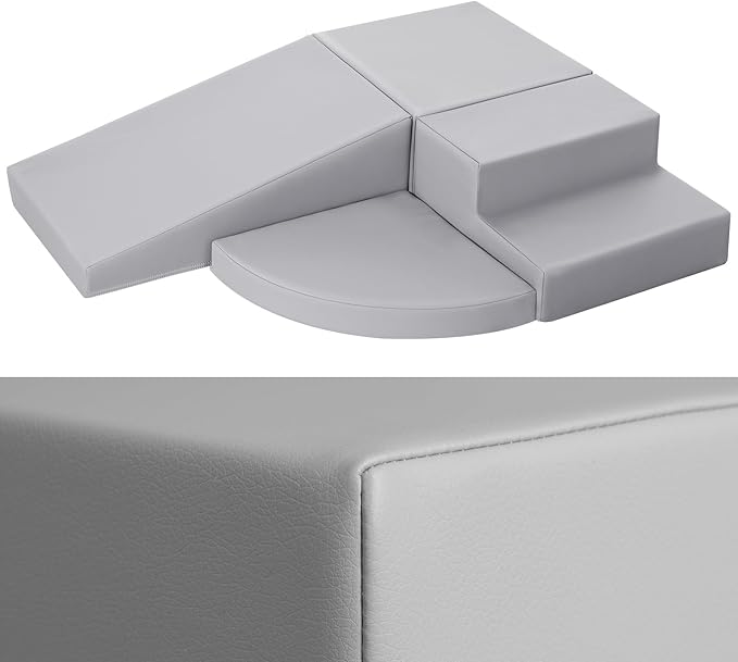4-Piece PU Leather Baby Foam Climbing Blocks for Toddlers - Soft Play Climbing Toys for Toddlers - Foam Climbing Set for Crawling and Sliding Indoor (Gray)-CubbioJoy