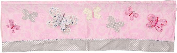 7 PCs Pink Embroidery Butterfly Nursery Crib Bedding Set 100% Cotton Baby Girl 3D Butterfly Themed Cot Bedding Set 1 Quilt, 2 Fitted Sheet, 1 Window Valance, 3 Butterfly Shaped Wall Decor-CubbioJoy