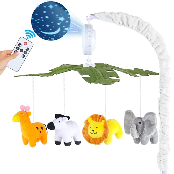 Baby Crib Mobile with Music and Lights, Mobile for Crib with Remote Control, Rotation, Starlight Projection, Crib Toys for Babies Boys Girls(Green)-CubbioJoy