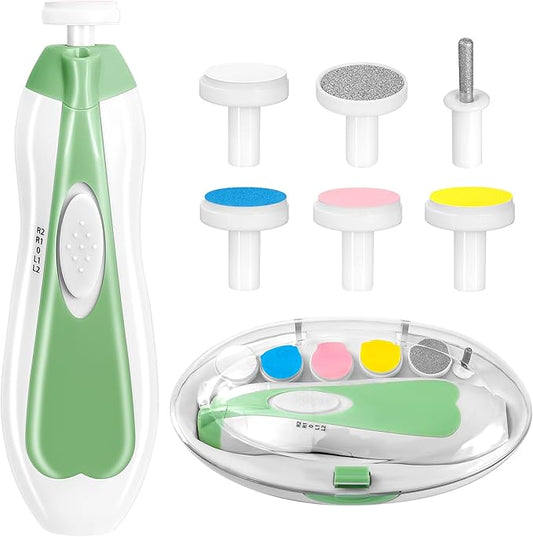 Baby Nail Trimmer Electric, 6 in 1 Baby Nail File Clippers Infant Grooming Kit Manicure Set for Toddler or Adults, Green-CubbioJoy
