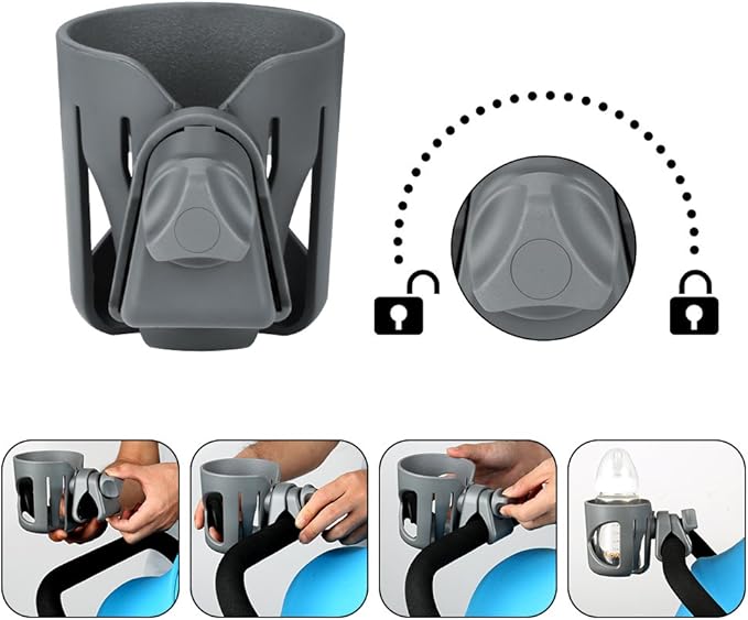 Accmor Universal Cup Holder, Stroller Cup Holder, 360° Rotatable Large Caliber Designed Bottle Holder for Stroller, Bike, Wheelchair, Walker, Scooter, Grey-CubbioJoy