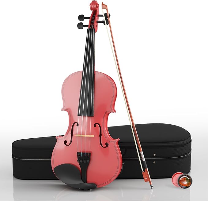3/4 Beginner Violin Kit, Complete Violin Set with Case, Bow, Rosin, Pink-CubbioJoy