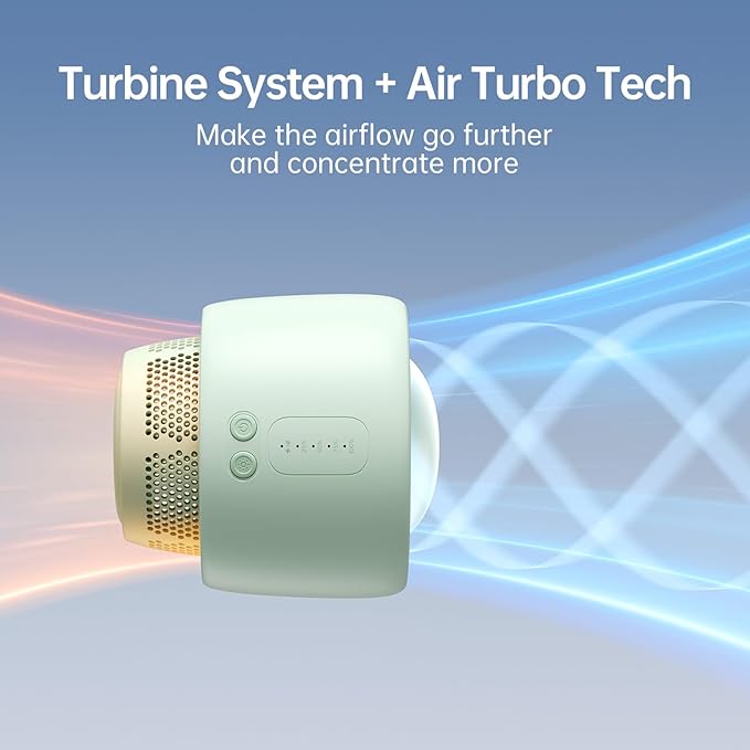 JISULIFE Stroller Fan Baby Large, Safe Bladeless for Crib, Desk, 4000mAh Battery Rechargeable Portable Cooling Fan with Air Turbo Tech, Night Light, Food-Grade Gift for Mom/Dad/Friend - Green-CubbioJoy