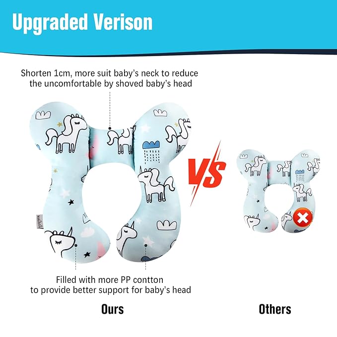 KAKIBLIN Baby Neck Pillow, Baby Travel Pillow, Baby Support Pillow,Upgraded Baby Neck Pillows for Car Seat Toddler Head and Neck Support Pillow for Car Seat, Pushchair(Unicorn)-CubbioJoy