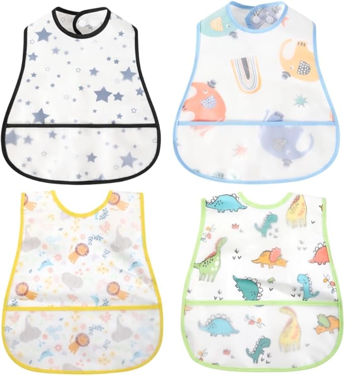Baby bibs Waterproof Toddler bib - Feeding bib with Pocket for Infant Boy Girl Washable 6-36M-CubbioJoy