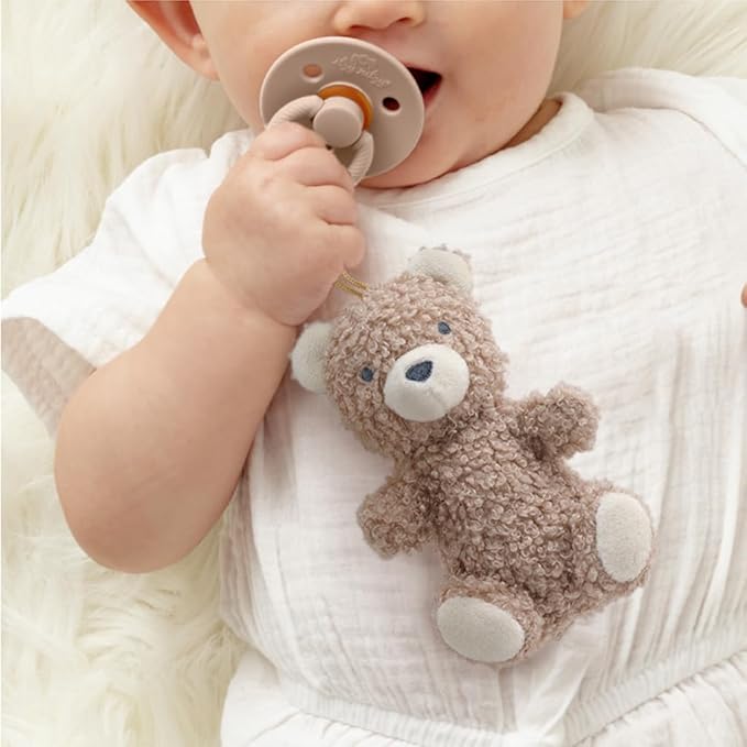 Itzy Ritzy Pacifier & Lovey Set - Natural Rubber Paci with Stuffed Animal Lovey - Detachable Plush Bear Pacifier Holder & Coordinating Natural Rubber Soother, Ideal for Ages 0-6 Months (Bear)-CubbioJoy