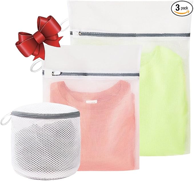 3Pcs Mesh Laundry Bags for Washing Delicates,with Upgrade the hanging ring,lingerie bags for washing delicates,Travel bag (1 Large 16x20,1 Medium 12x16,1 bra laundry bag)-CubbioJoy