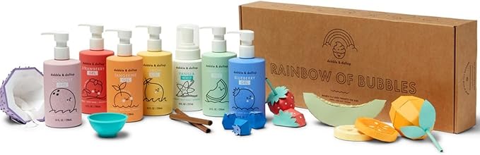 Dabble & Dollop Rainbow of Bubbles – Natural 4-in-1 Bath Set for Kids, Includes Bubble Bath, Body Wash, Shampoo, USA Made, No Parabens/Sulfates, Vegan, Gluten-Free, Tear-Free (7-Pack)-CubbioJoy