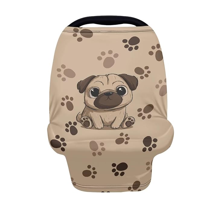 Binienty Brown Dog Paw Prints Infant Carseat Canopy for Boys Girls - Pug Animal Stretchy Breathable Soft Infants Stroller Cover Cozy Car Seat Covers-CubbioJoy