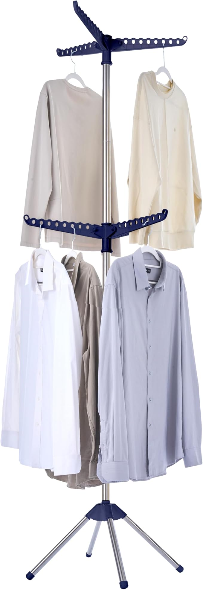 Clothes Drying Rack Foldable, 74.8 inch 2 Tier Laundry Drying Rack with Rotating Clothes Rail for 54 Pieces of Clothes, Space Saving, Indoor, Stainless Steel, Blue and Silver CDR002Q01-CubbioJoy