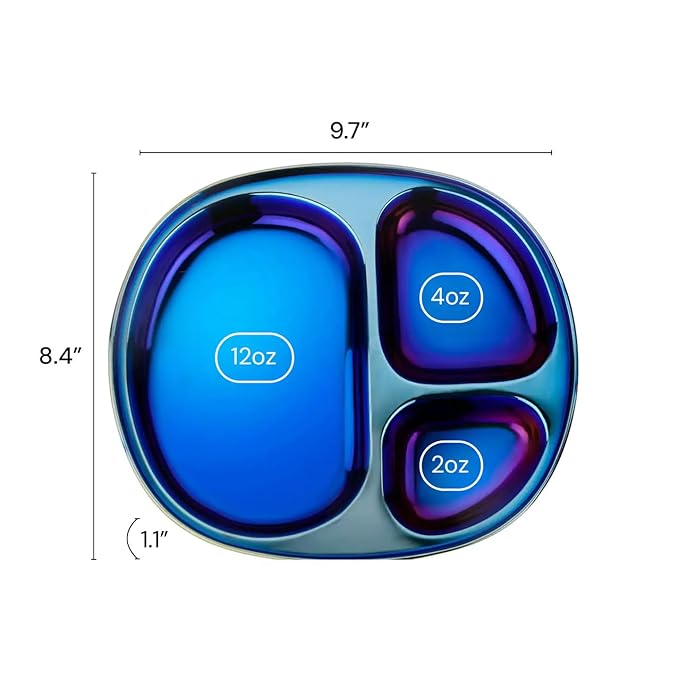 Ahimsa Stainless Steel Kids Plates - Divided Toddler Plates, Pediatrician Designed, Non Toxic Toddler Plate, BPA Free & Dishwasher Safe (Blue Single)-CubbioJoy