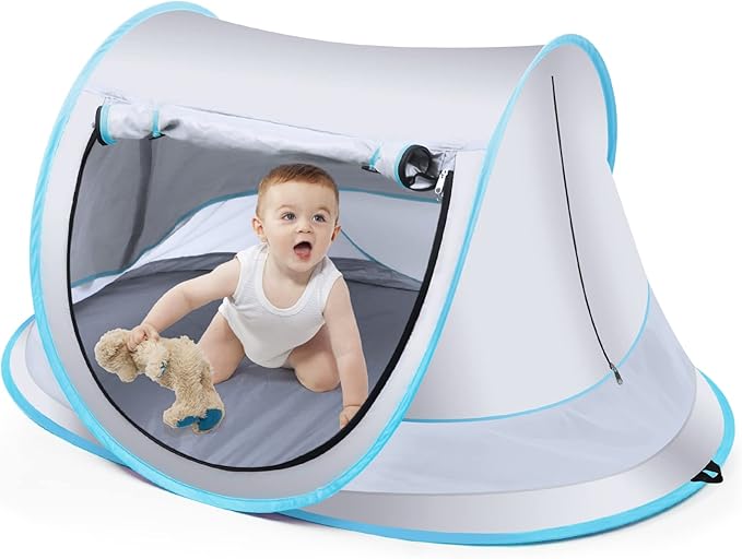 Baby Beach Tent,Large Pop Up Beach Tent Sun Shade for Beach,Portable Baby Travel Tent with Mosquito Net,Indoor Baby Play Tent,UPF 50+ UV Protection Sun Shelters for Infants-CubbioJoy