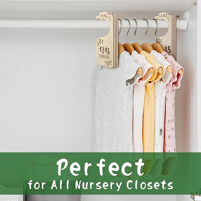 Baby Closet Dividers for Clothes Organizer - 8 PCS Adorable Wooden Double-Sided Baby Clothes Size Hanger Organizer from Newborn to Toddler for Nursery Decor-CubbioJoy