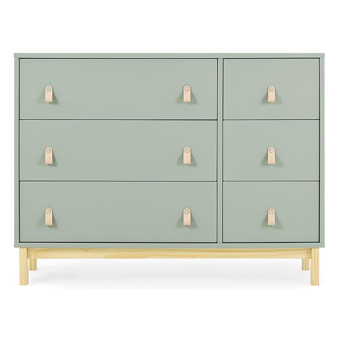 Delta Children babyGap Legacy 6 Drawer Dresser with Leather Pulls and Interlocking Drawers Greenguard Gold Certified, Sage Green w/Natural-CubbioJoy