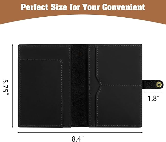 Jack&Chris Genuine Leather Passport Holder for Travel, RFID Blocking Handmade Passport Holder with Card Case Organized & Safe, Quality Travel Essentials for Women and Men for Gifting, Black-CubbioJoy