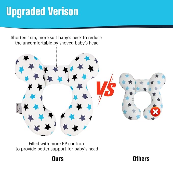 KAKIBLIN Baby Neck Pillow, Upgraded Baby Support Pillow, Head Pillows for Carseat, Newborn Neck Support for Car Seat,Pushchair,Travel (White Star)-CubbioJoy